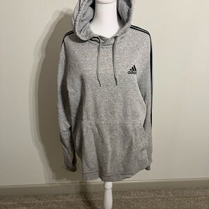 adidas Heather Grey Hoodie with Black Three-Stripes